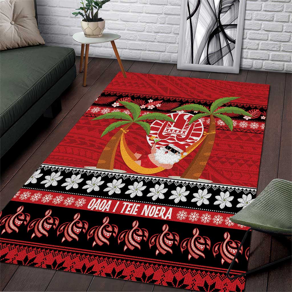 French Polynesia Christmas Area Rug Tiare Chilling Santa Oaoa I teie Noera LT14 Red - Polynesian Pride