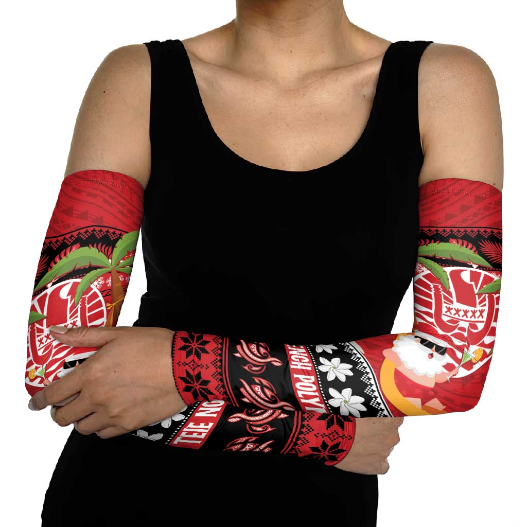 French Polynesia Christmas Arm Sleeves Tiare Chilling Santa Oaoa I teie Noera LT14 - Polynesian Pride