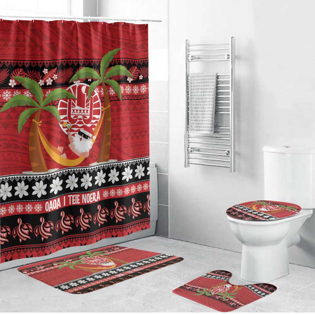French Polynesia Christmas Bathroom Set Tiare Chilling Santa Oaoa I teie Noera LT14 Bathroom Set (4 pcs) Red - Polynesian Pride