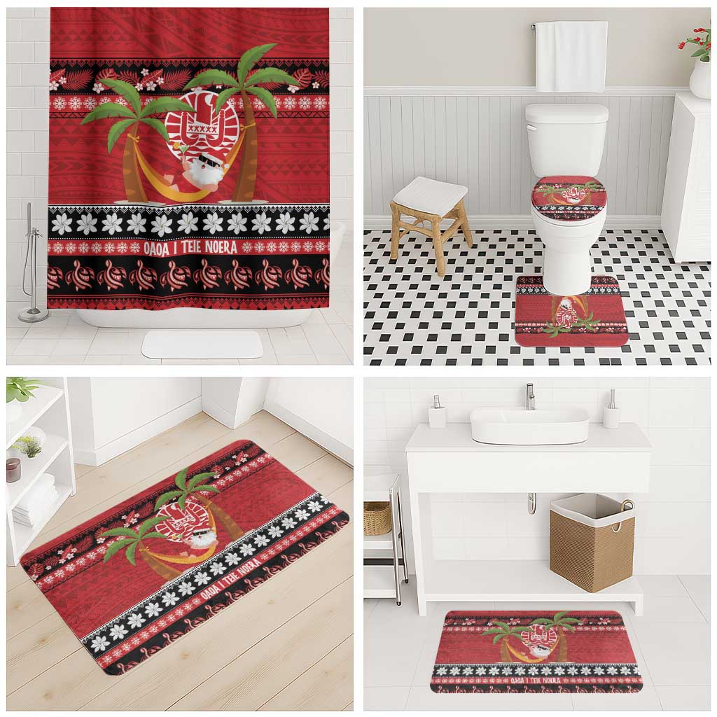 French Polynesia Christmas Bathroom Set Tiare Chilling Santa Oaoa I teie Noera LT14 - Polynesian Pride