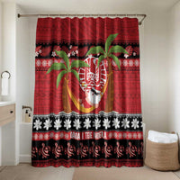 French Polynesia Christmas Bathroom Set Tiare Chilling Santa Oaoa I teie Noera LT14 Shower Curtain Only Red - Polynesian Pride