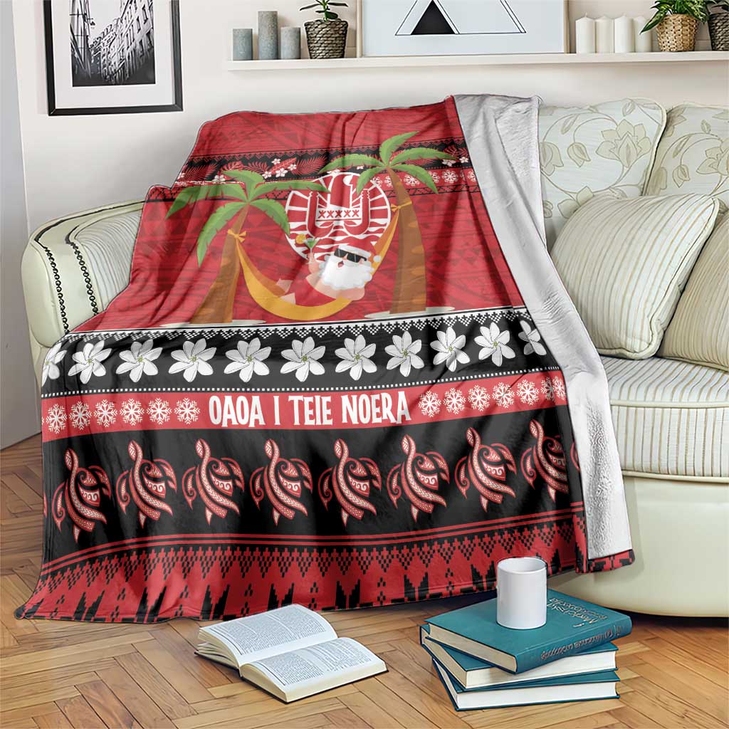 French Polynesia Christmas Blanket Tiare Chilling Santa Oaoa I teie Noera LT14 Red - Polynesian Pride