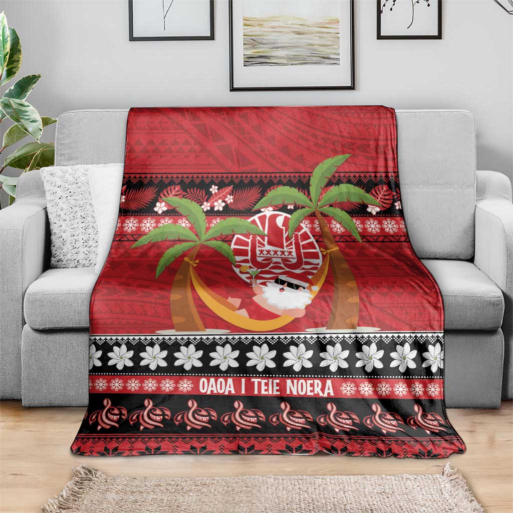 French Polynesia Christmas Blanket Tiare Chilling Santa Oaoa I teie Noera LT14 - Polynesian Pride