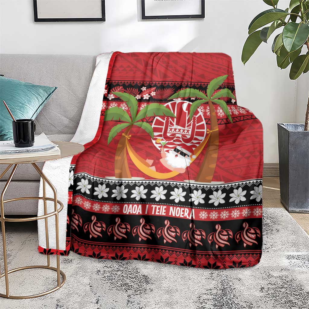 French Polynesia Christmas Blanket Tiare Chilling Santa Oaoa I teie Noera LT14 - Polynesian Pride