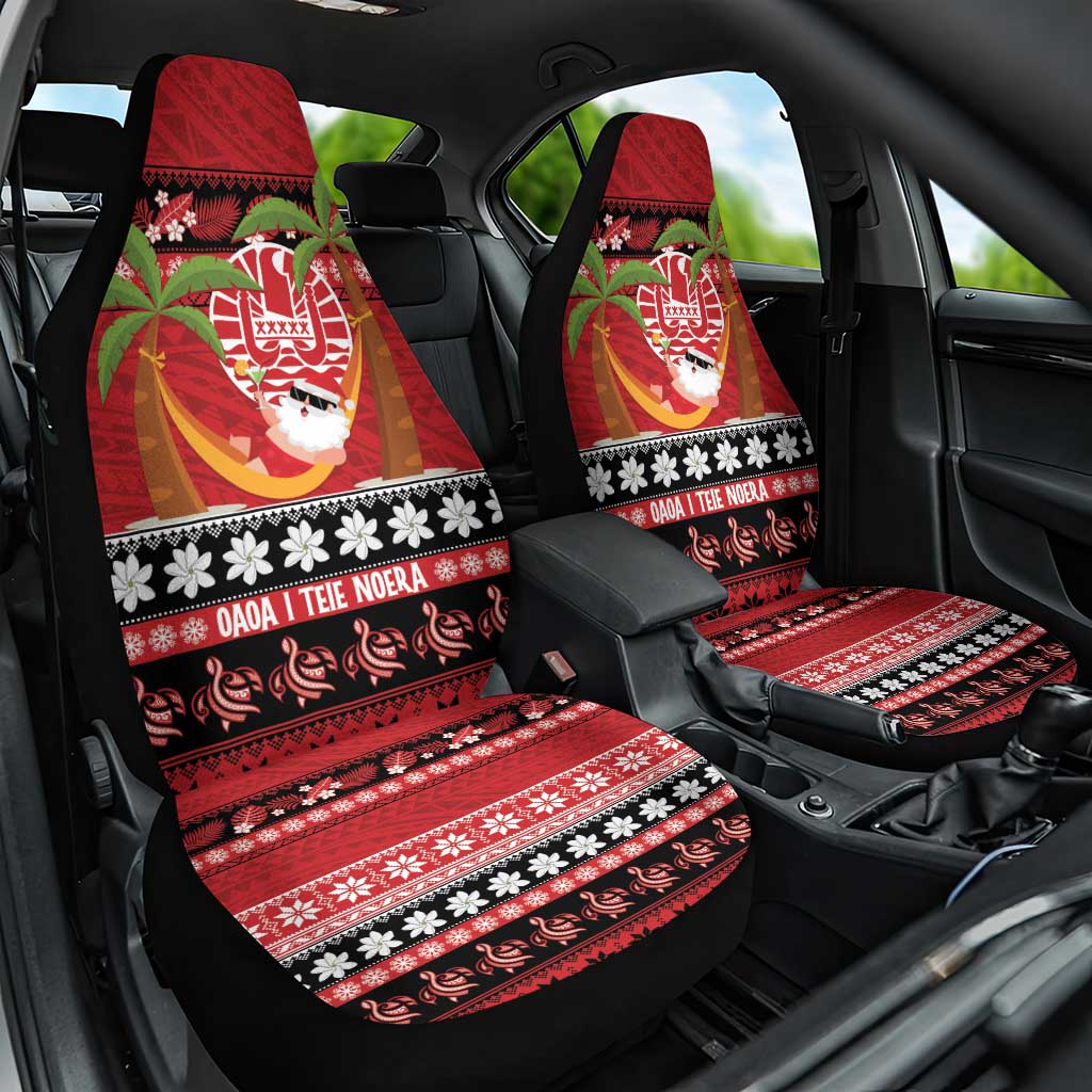 French Polynesia Christmas Car Seat Cover Tiare Chilling Santa Oaoa I teie Noera LT14 One Size Red - Polynesian Pride