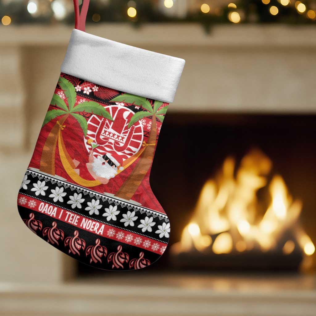 French Polynesia Christmas Stocking Tiare Chilling Santa Oaoa I teie Noera LT14 Set of 2 Red - Polynesian Pride