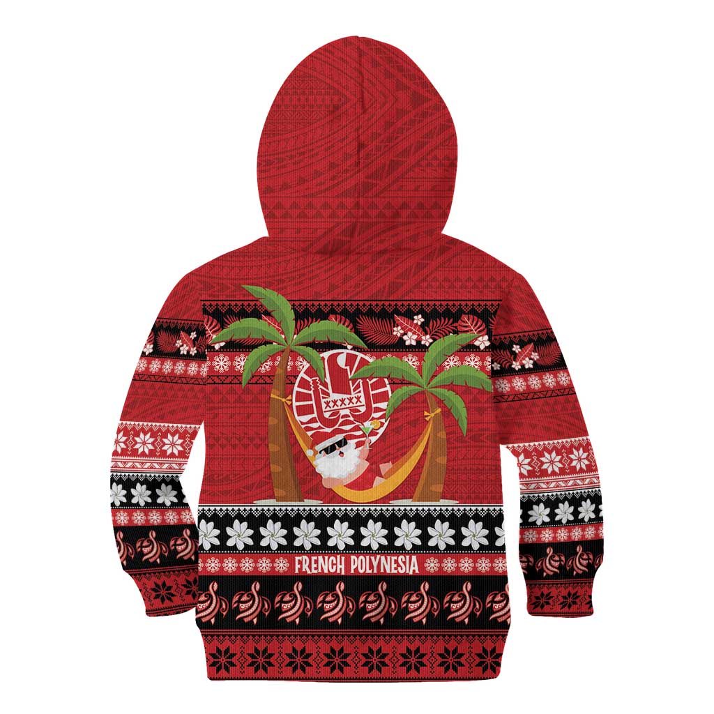 French Polynesia Christmas Kid Hoodie Tiare Chilling Santa Oaoa I teie Noera LT14 - Polynesian Pride
