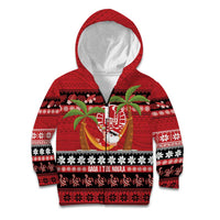 French Polynesia Christmas Kid Hoodie Tiare Chilling Santa Oaoa I teie Noera LT14 Zip Hoodie Red - Polynesian Pride