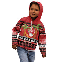 French Polynesia Christmas Kid Hoodie Tiare Chilling Santa Oaoa I teie Noera LT14 - Polynesian Pride