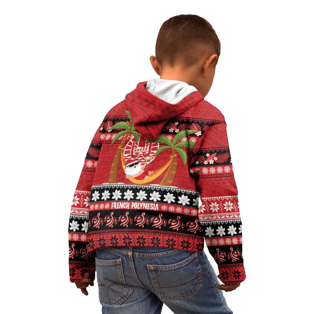 French Polynesia Christmas Kid Hoodie Tiare Chilling Santa Oaoa I teie Noera LT14 - Polynesian Pride