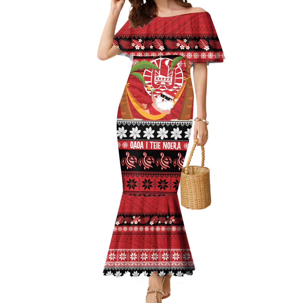 French Polynesia Christmas Mermaid Dress Tiare Chilling Santa Oaoa I teie Noera LT14 Women Red - Polynesian Pride
