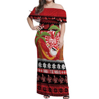 French Polynesia Christmas Off Shoulder Maxi Dress Tiare Chilling Santa Oaoa I teie Noera LT14 Women Red - Polynesian Pride