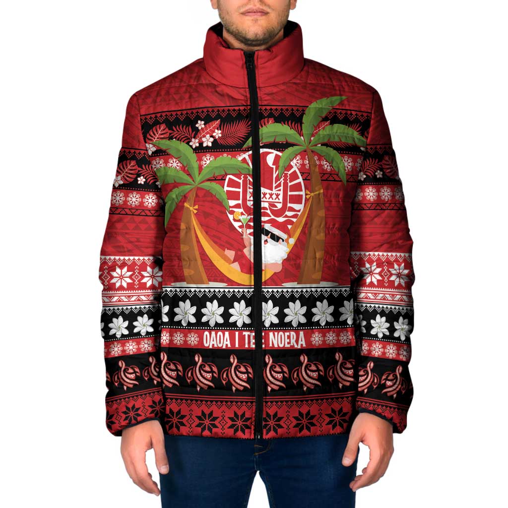 French Polynesia Christmas Padded Jacket Tiare Chilling Santa Oaoa I teie Noera LT14 Men Red - Polynesian Pride