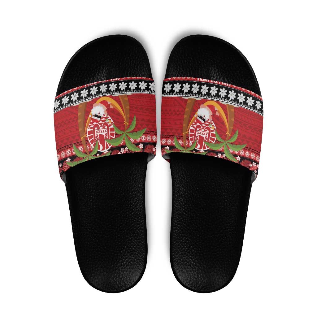 French Polynesia Christmas Slide Sandals Tiare Chilling Santa Oaoa I teie Noera LT14 Red - Polynesian Pride