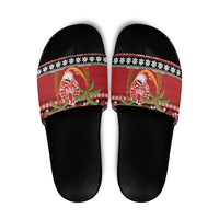 French Polynesia Christmas Slide Sandals Tiare Chilling Santa Oaoa I teie Noera LT14 Red - Polynesian Pride