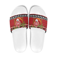 French Polynesia Christmas Slide Sandals Tiare Chilling Santa Oaoa I teie Noera LT14 Red - Polynesian Pride