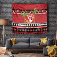 French Polynesia Christmas Tapestry Tiare Chilling Santa Oaoa I teie Noera LT14 Red - Polynesian Pride