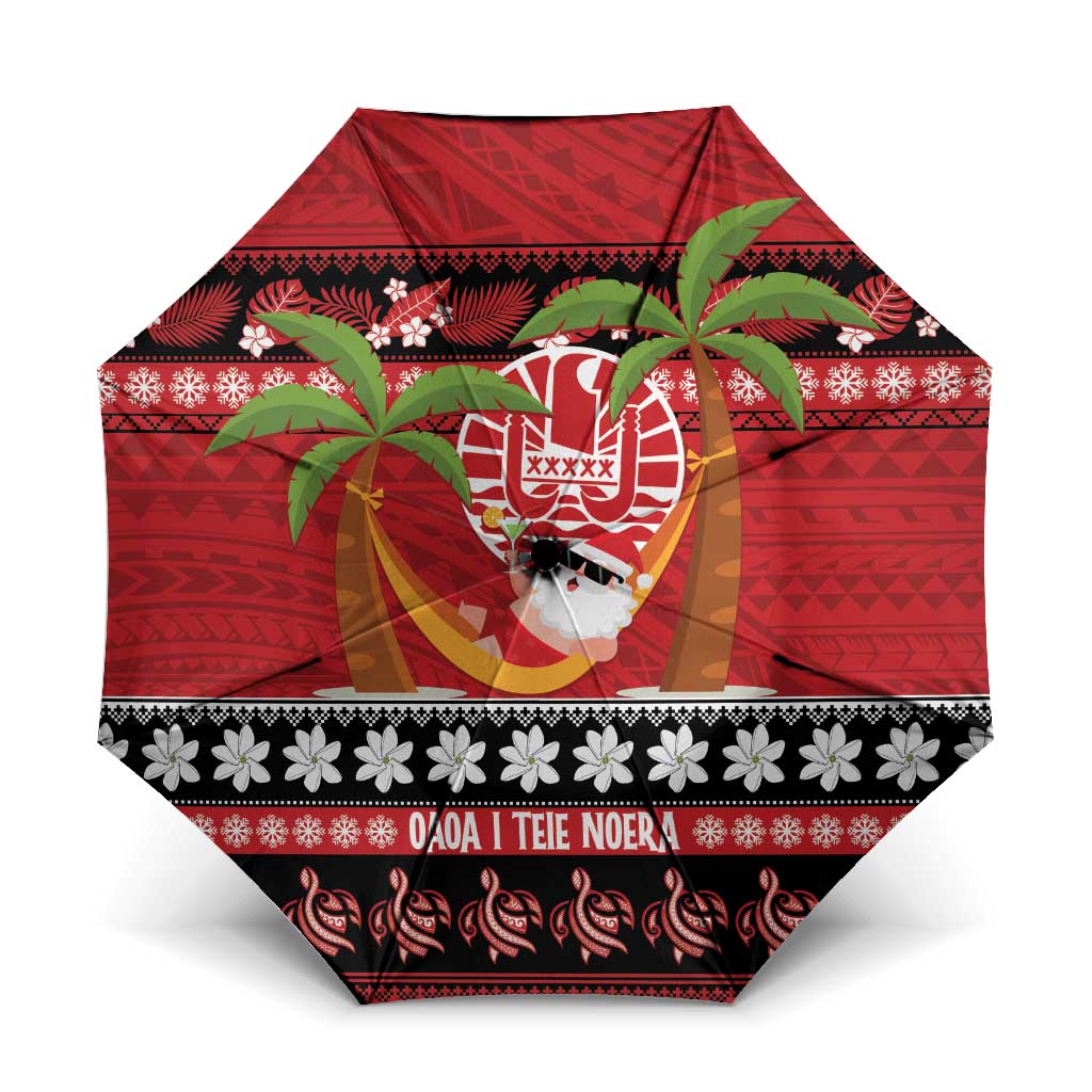 French Polynesia Christmas Umbrella Tiare Chilling Santa Oaoa I teie Noera LT14 One Size Folded 11.42 inch Opened Diameter 37.4 inch Red - Polynesian Pride