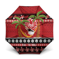 French Polynesia Christmas Umbrella Tiare Chilling Santa Oaoa I teie Noera LT14 One Size Folded 11.42 inch Opened Diameter 37.4 inch Red - Polynesian Pride