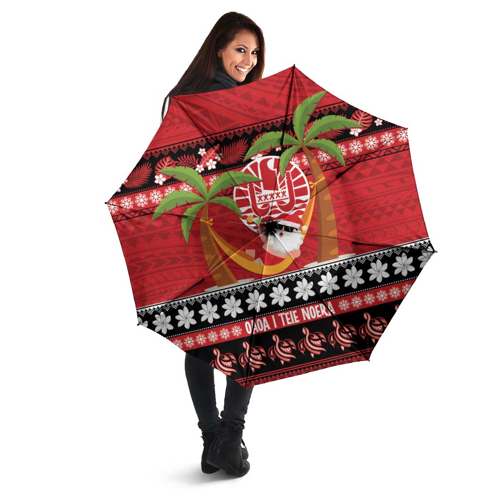 French Polynesia Christmas Umbrella Tiare Chilling Santa Oaoa I teie Noera LT14 - Polynesian Pride