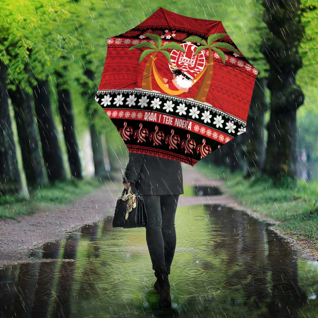 French Polynesia Christmas Umbrella Tiare Chilling Santa Oaoa I teie Noera LT14 - Polynesian Pride