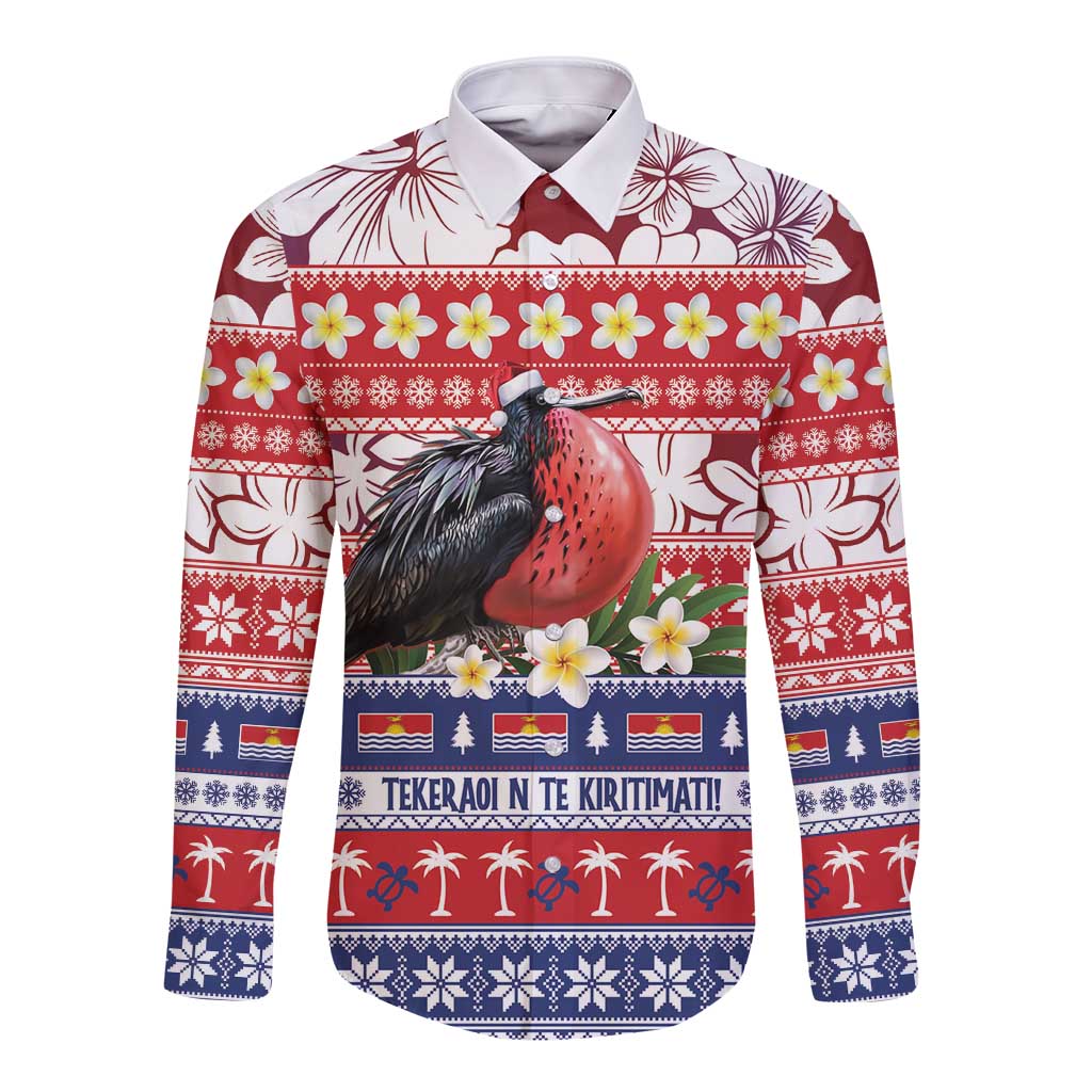 Kiribati Christmas Long Sleeve Button Shirt Frigatebird Santa Tekeraoi n te Kiritimati LT14 Unisex Red - Polynesian Pride