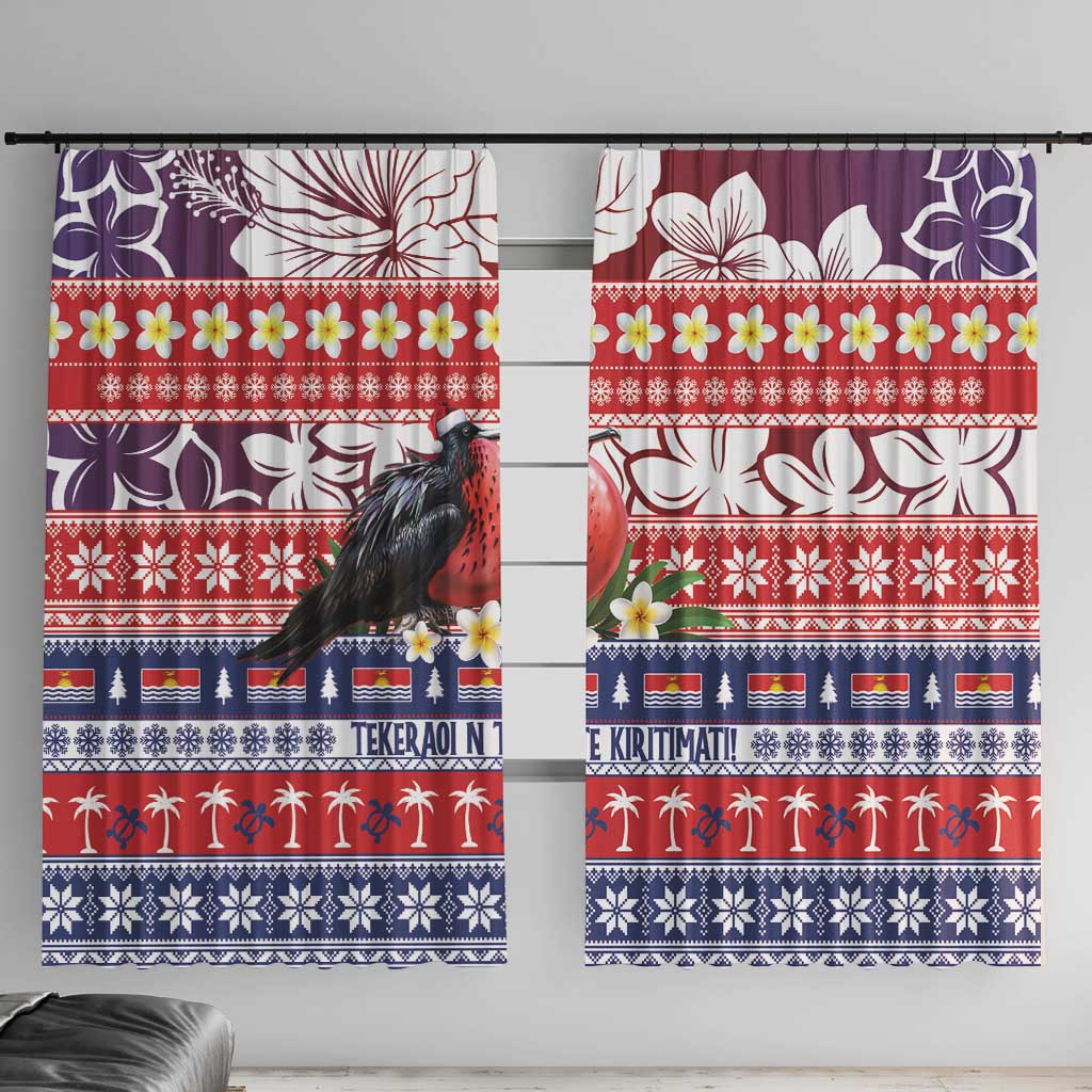 Kiribati Christmas Window Curtain Frigatebird Santa Tekeraoi n te Kiritimati LT14 With Hooks Red - Polynesian Pride