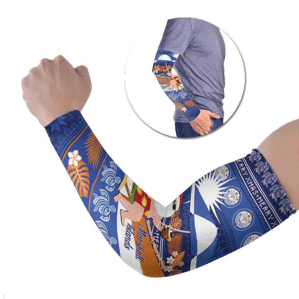 Marshall Islands Christmas Arm Sleeves Beachy Santa Monono ilo raaneoan Nejin LT14 Set of 2 Blue - Polynesian Pride