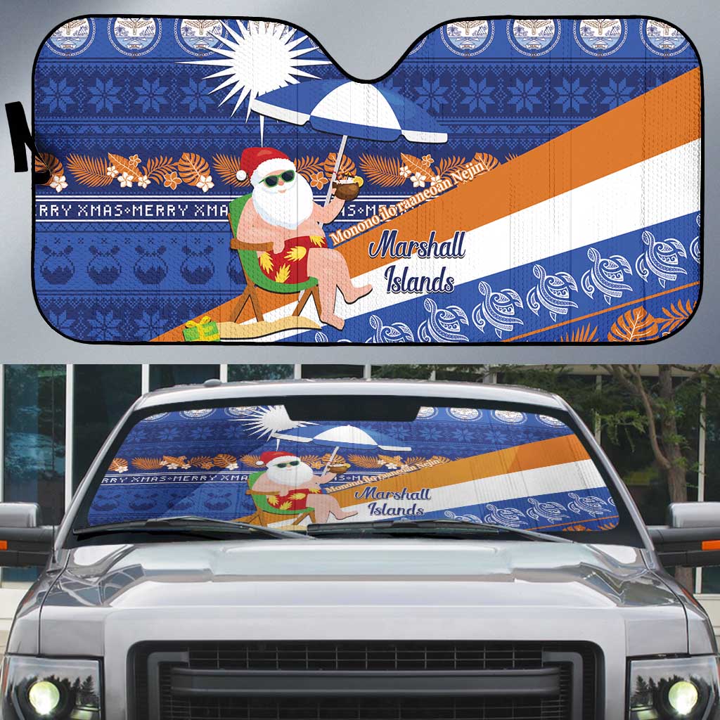 Marshall Islands Christmas Auto Sun Shade Beachy Santa Monono ilo raaneoan Nejin LT14 Blue - Polynesian Pride