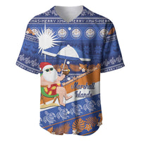 Marshall Islands Christmas Baseball Jersey Beachy Santa Monono ilo raaneoan Nejin LT14 Blue - Polynesian Pride