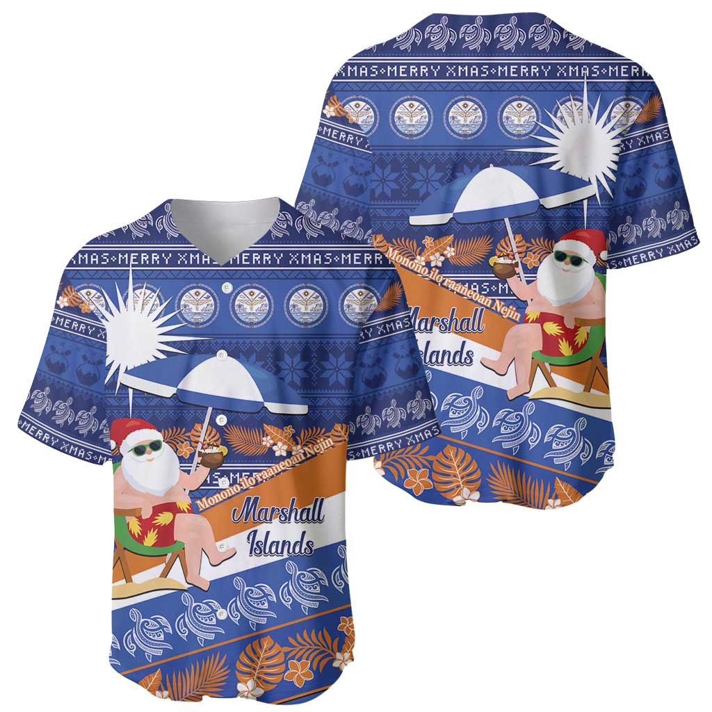 Marshall Islands Christmas Baseball Jersey Beachy Santa Monono ilo raaneoan Nejin LT14 - Polynesian Pride