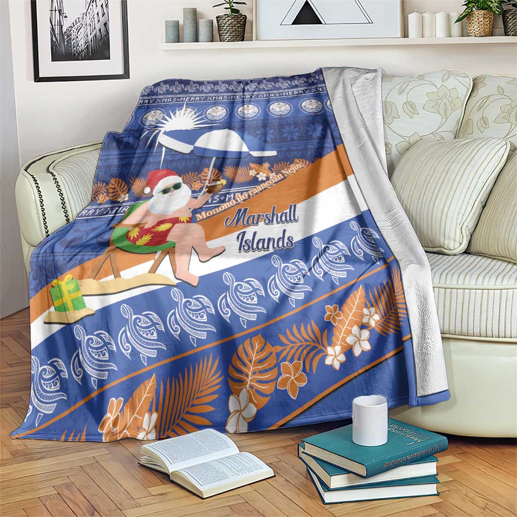 Marshall Islands Christmas Blanket Beachy Santa Monono ilo raaneoan Nejin LT14 Blue - Polynesian Pride