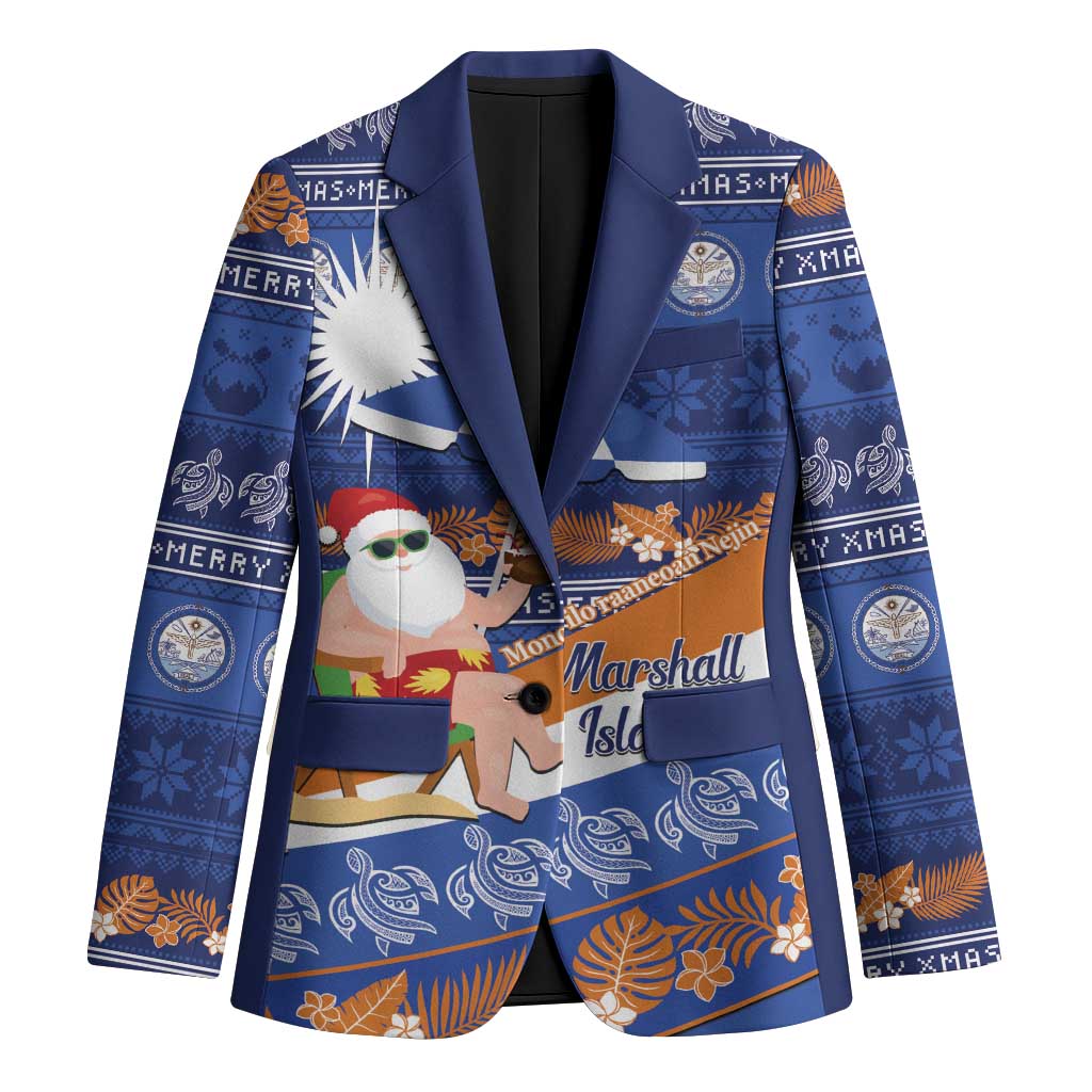 Marshall Islands Christmas Blazer Beachy Santa Monono ilo raaneoan Nejin LT14 Unisex Blue - Polynesian Pride