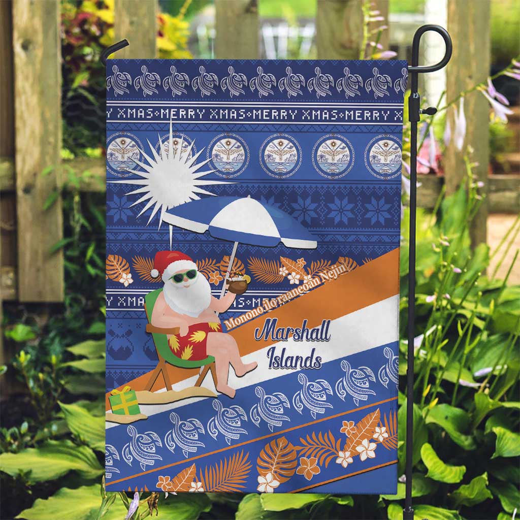 Marshall Islands Christmas Garden Flag Beachy Santa Monono ilo raaneoan Nejin LT14 Garden Flag Blue - Polynesian Pride