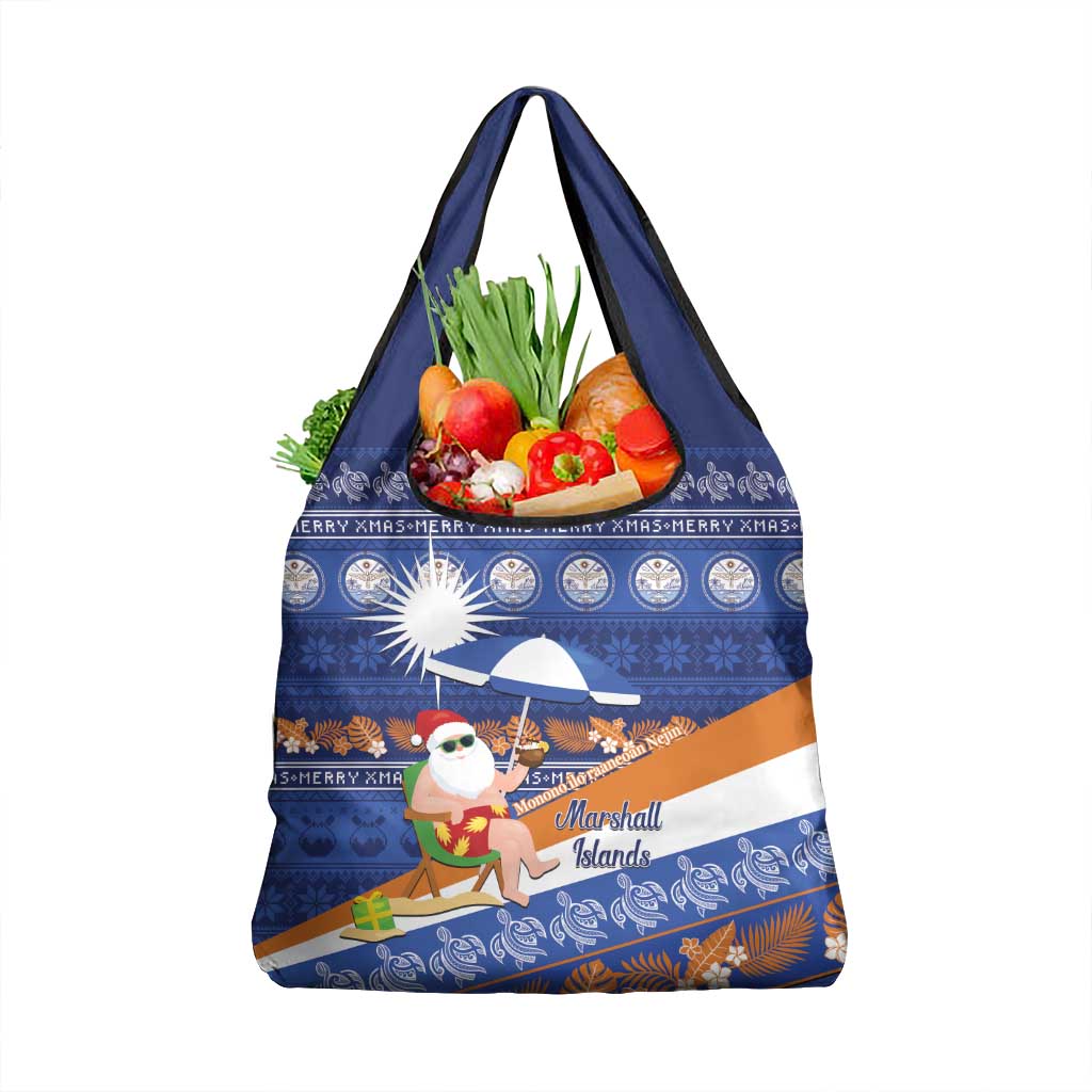 Marshall Islands Christmas Grocery Bag Beachy Santa Monono ilo raaneoan Nejin LT14 1-pack One Size Blue - Polynesian Pride