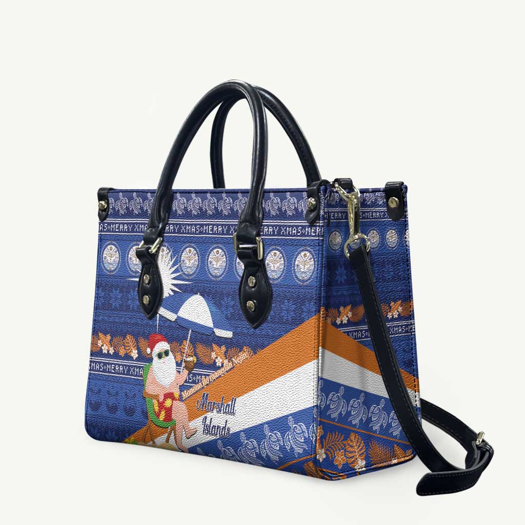 Marshall Islands Christmas Leather Bag Beachy Santa Monono ilo raaneoan Nejin LT14 Blue - Polynesian Pride
