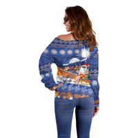 Marshall Islands Christmas Off Shoulder Sweater Beachy Santa Monono ilo raaneoan Nejin LT14 - Polynesian Pride