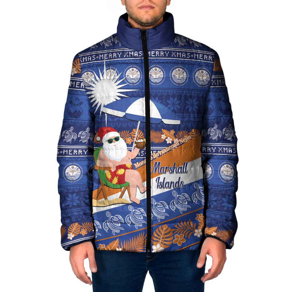 Marshall Islands Christmas Padded Jacket Beachy Santa Monono ilo raaneoan Nejin LT14 Men Blue - Polynesian Pride