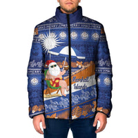 Marshall Islands Christmas Padded Jacket Beachy Santa Monono ilo raaneoan Nejin LT14 Men Blue - Polynesian Pride