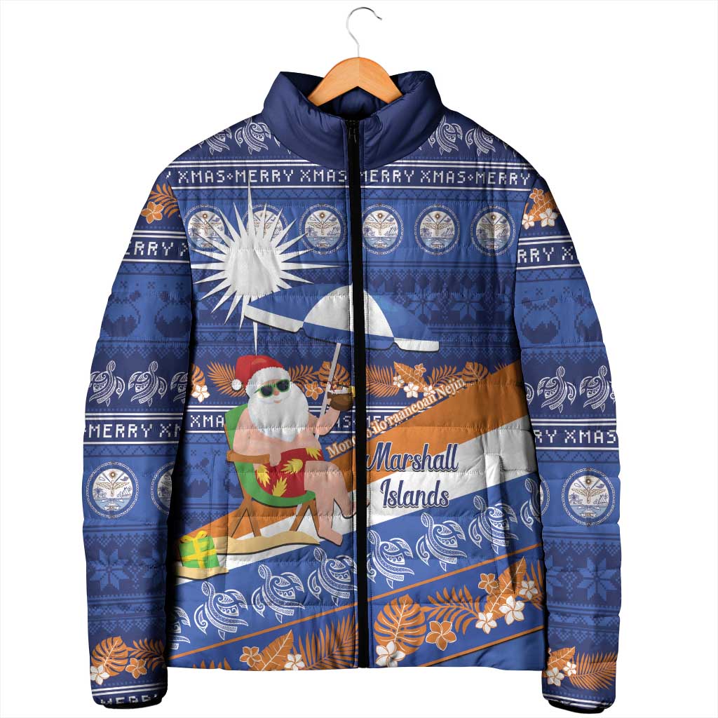 Marshall Islands Christmas Padded Jacket Beachy Santa Monono ilo raaneoan Nejin LT14 - Polynesian Pride