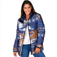 Marshall Islands Christmas Padded Jacket Beachy Santa Monono ilo raaneoan Nejin LT14 Women Blue - Polynesian Pride