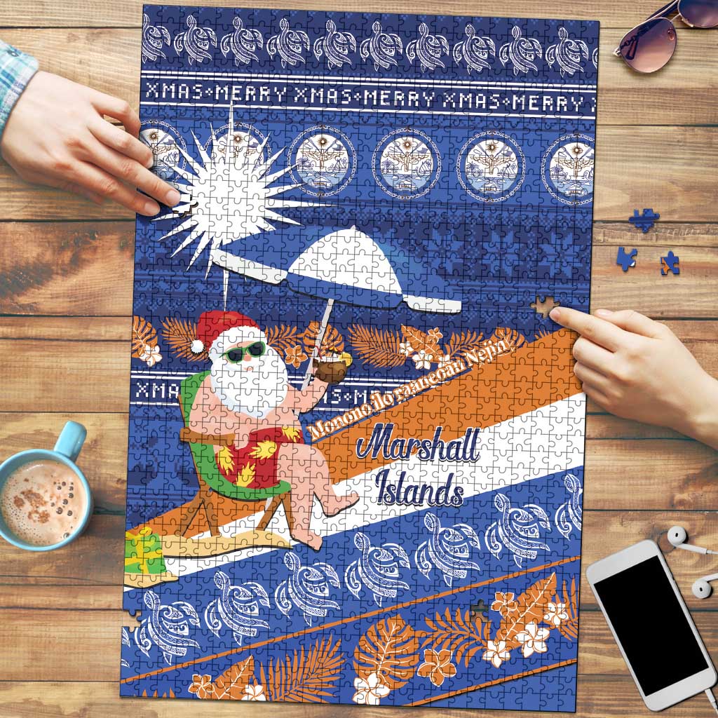 Marshall Islands Christmas Puzzle Beachy Santa Monono ilo raaneoan Nejin LT14 Blue - Polynesian Pride