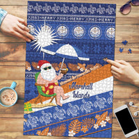 Marshall Islands Christmas Puzzle Beachy Santa Monono ilo raaneoan Nejin LT14 Blue - Polynesian Pride