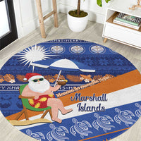Marshall Islands Christmas Round Carpet Beachy Santa Monono ilo raaneoan Nejin LT14 Blue - Polynesian Pride