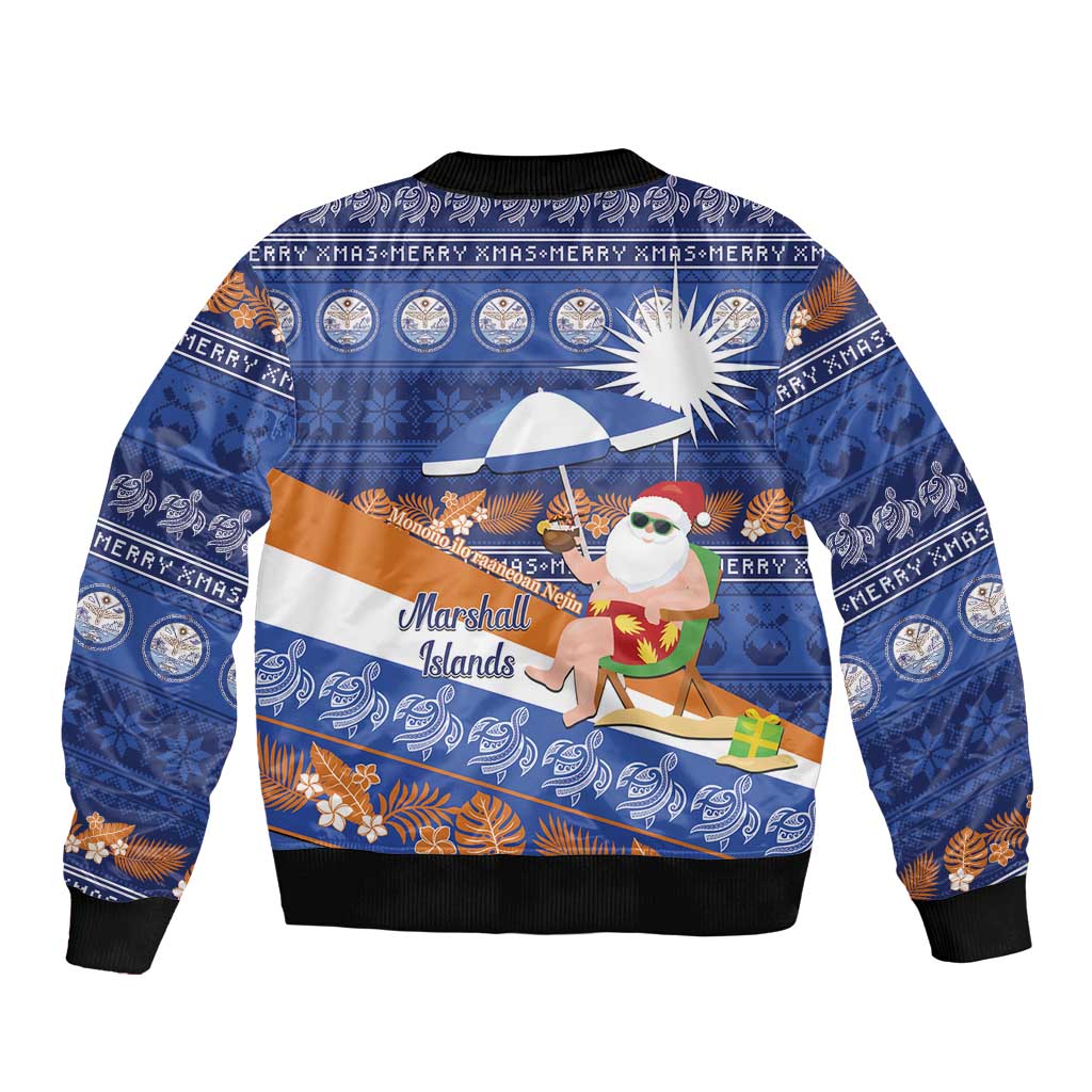 Marshall Islands Christmas Sleeve Zip Bomber Jacket Beachy Santa Monono ilo raaneoan Nejin LT14 - Polynesian Pride