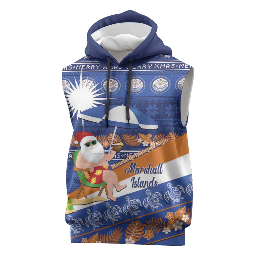 Marshall Islands Christmas Sleeveless Hoodie Beachy Santa Monono ilo raaneoan Nejin LT14 Blue - Polynesian Pride