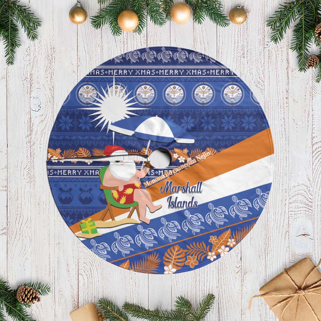 Marshall Islands Christmas Tree Skirt Beachy Santa Monono ilo raaneoan Nejin LT14 Casual Blue - Polynesian Pride