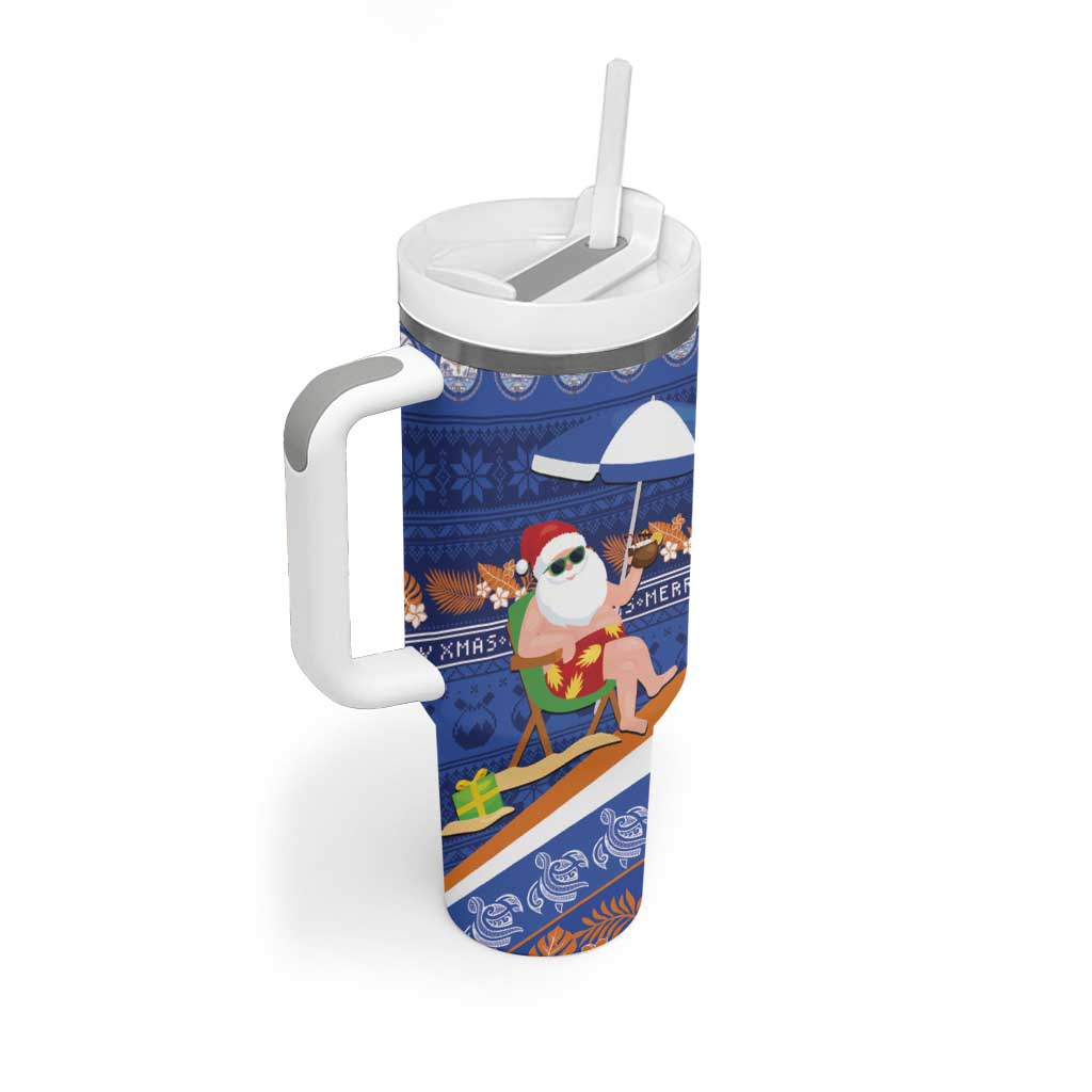 Marshall Islands Christmas Tumbler With Handle Beachy Santa Monono ilo raaneoan Nejin LT14 - Polynesian Pride