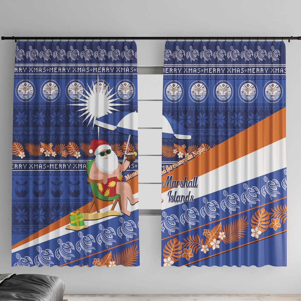 Marshall Islands Christmas Window Curtain Beachy Santa Monono ilo raaneoan Nejin LT14 With Hooks Blue - Polynesian Pride