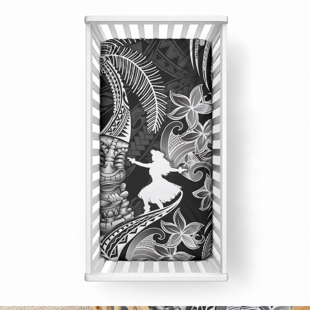 Hawaii Tribal Tiki Drum Hula Girl Baby Bed Cover LT14 28 × 52 in Black - Polynesian Pride
